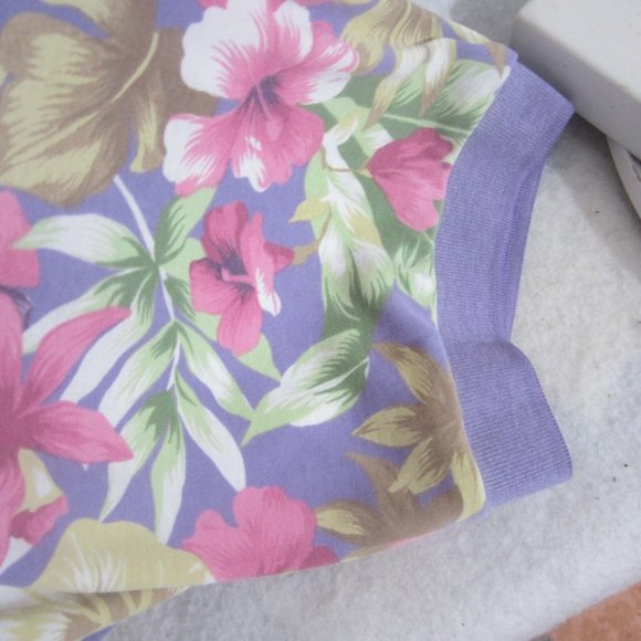 Roamans Women Polo Shirt Hawaiian print XL floral golf lavender pink vintage - Picture 11 of 11
